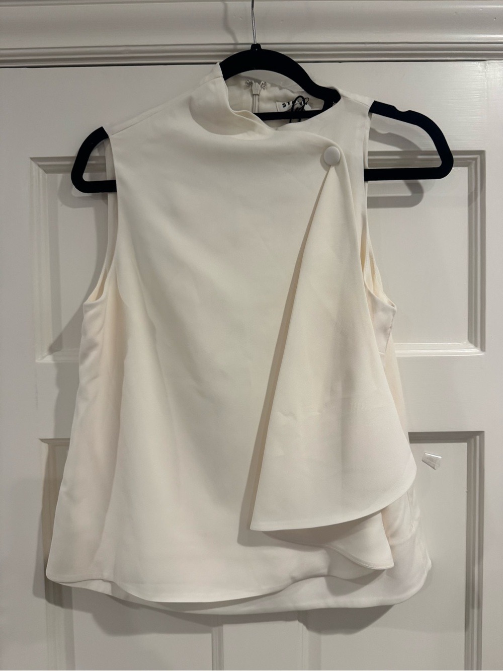 STAUD Cream Sleeveless Draped Mock-Neck Camisole